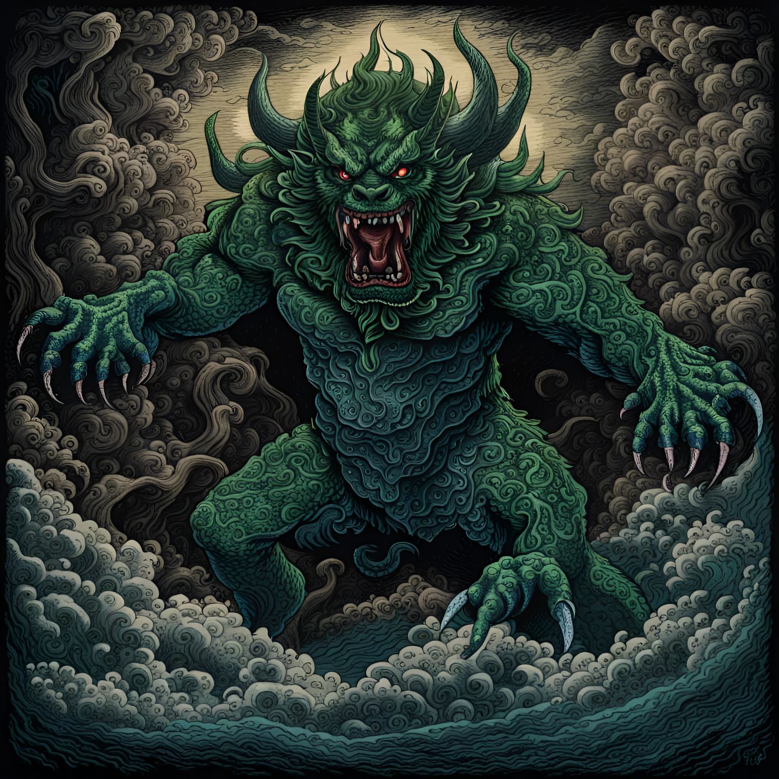 Balrog Demon in Japanese Woodblock Print Style