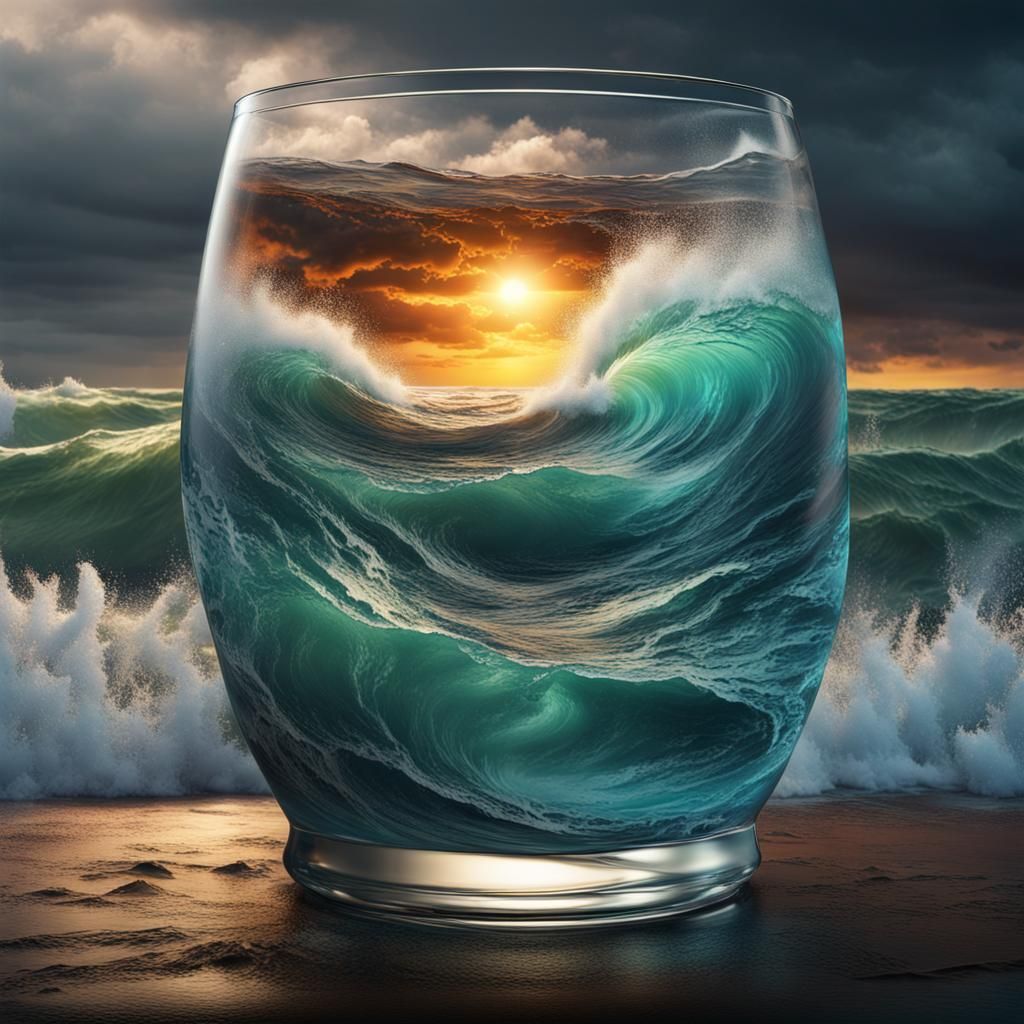 Stormy Sea in Glass: Hyperrealistic Splash Art