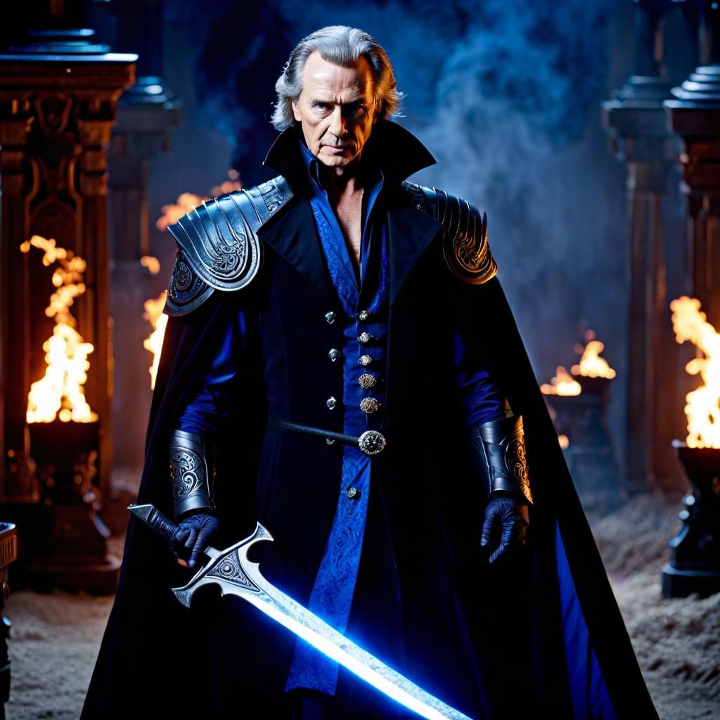 Vampire Baron with Fiery Eyes and Sword