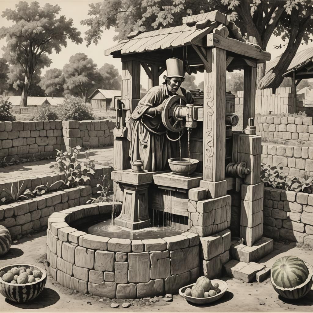 Watermelon Water Pump Carving From a Well