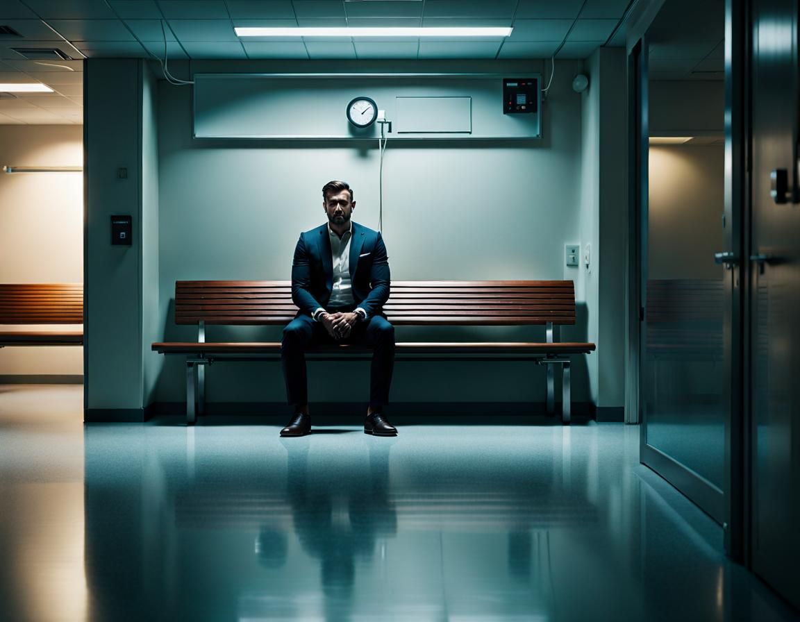 Anxious Man Waiting in Hospital Hall