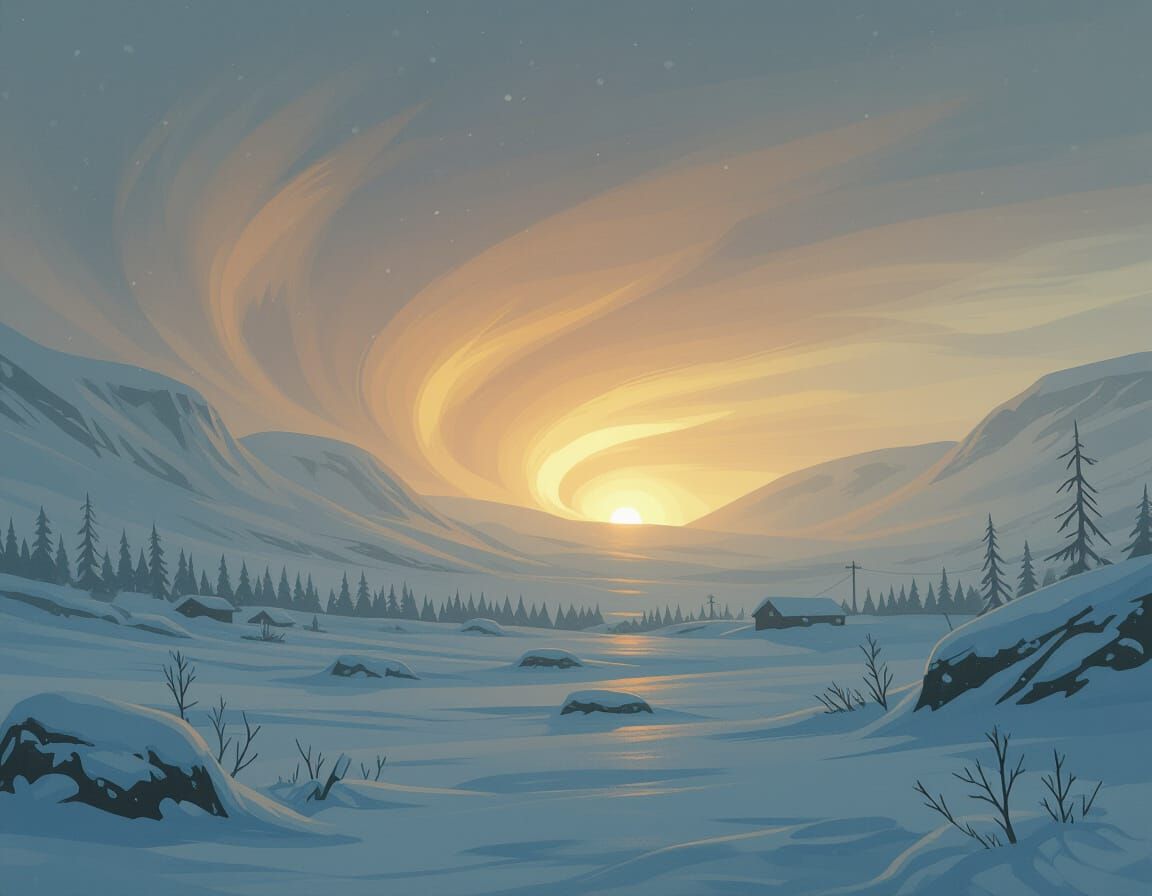 Blizzard Sweeping Across Frozen Landscape