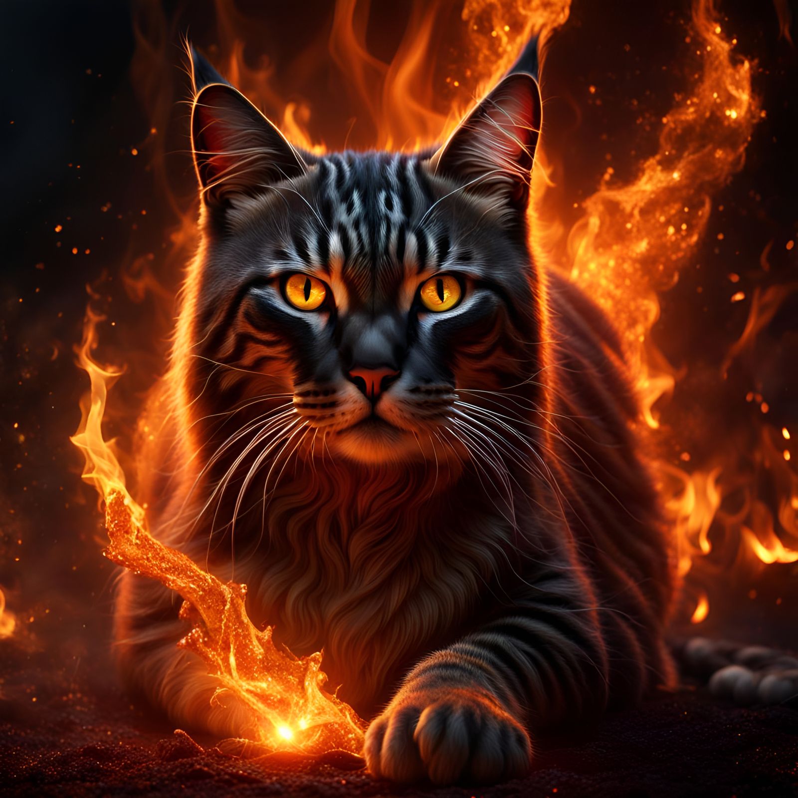 Fiery Cat Spirit in Photorealistic CGI Render