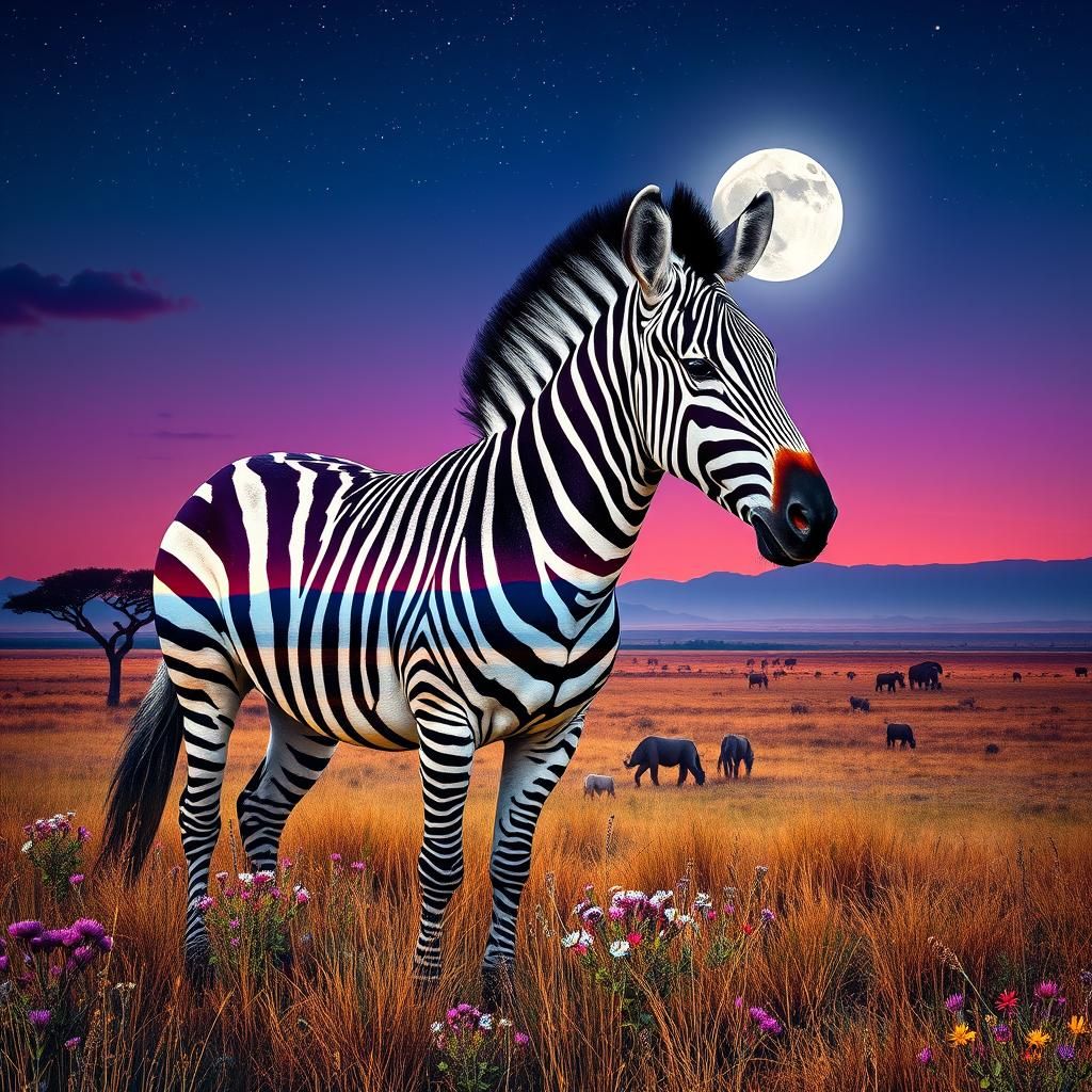Zebra Inlaid with Twilight Savannah Scenery