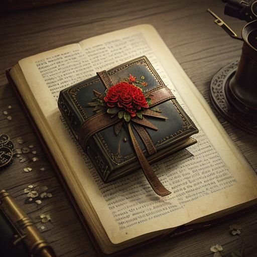 Steampunk Book with Flowers: Cinematic Still