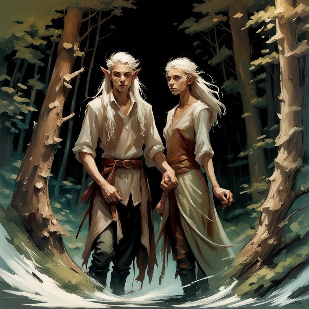 Wood Elf Druid Twins in Magical Forest