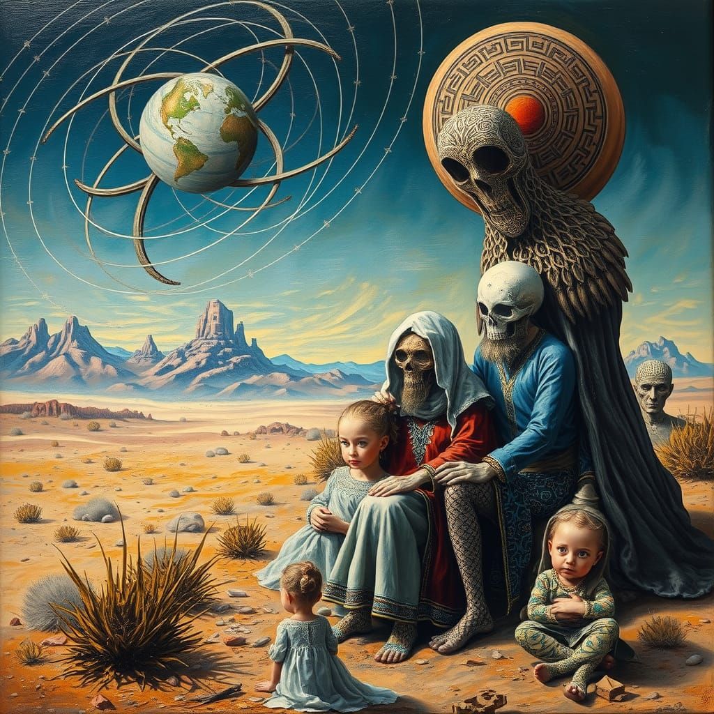 Surreal Family Scene in Heavy Metal Style
