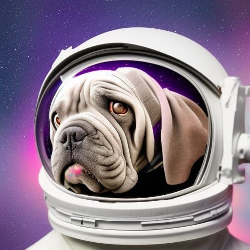 Astronaut Mastiff Puppy in Cosmic Dreamscape