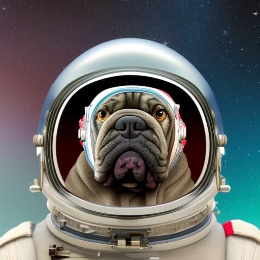 Chibi Neapolitan Mastiff Astronaut in Cosmic Style