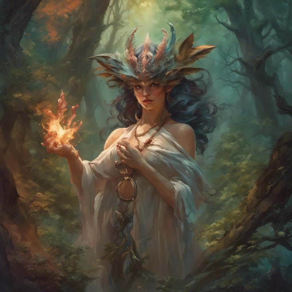 Romantic Sorceress Portrait in Forest, Hyperdetailed