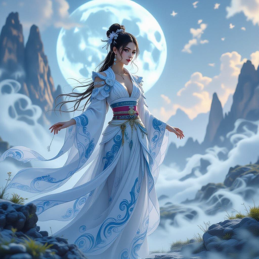 Ethereal Fantasy Girl in Celestial Landscape