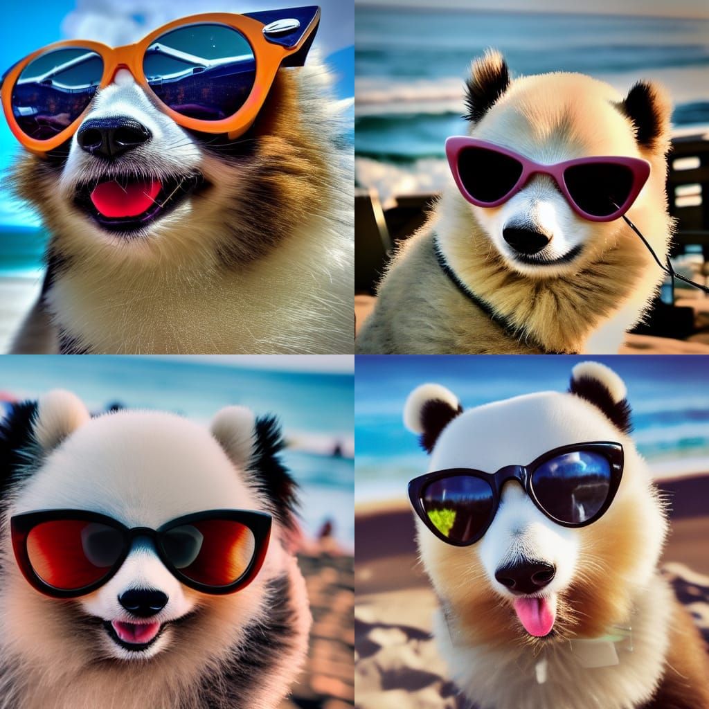 Panda Pomeranian Puppy at Sunset, Digital Art