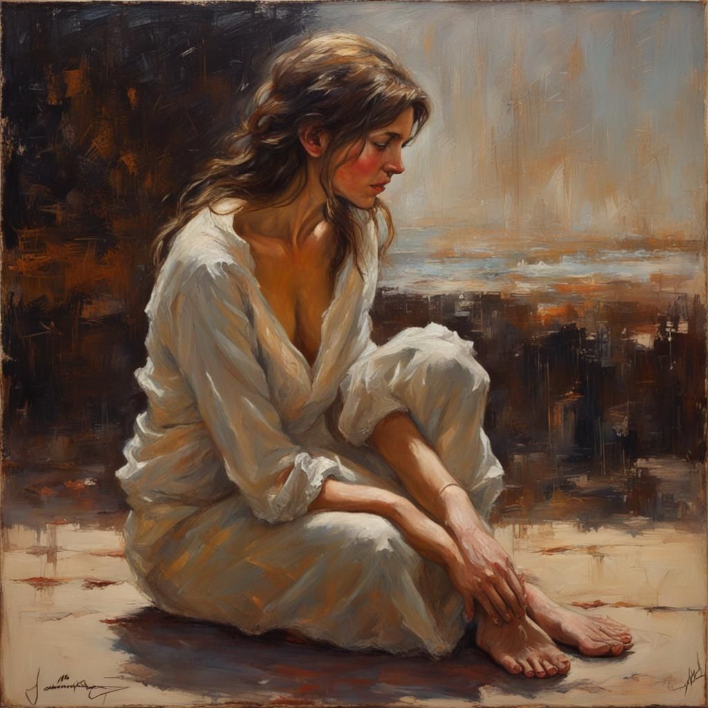 Romantic Couple in Field, Oil Painting