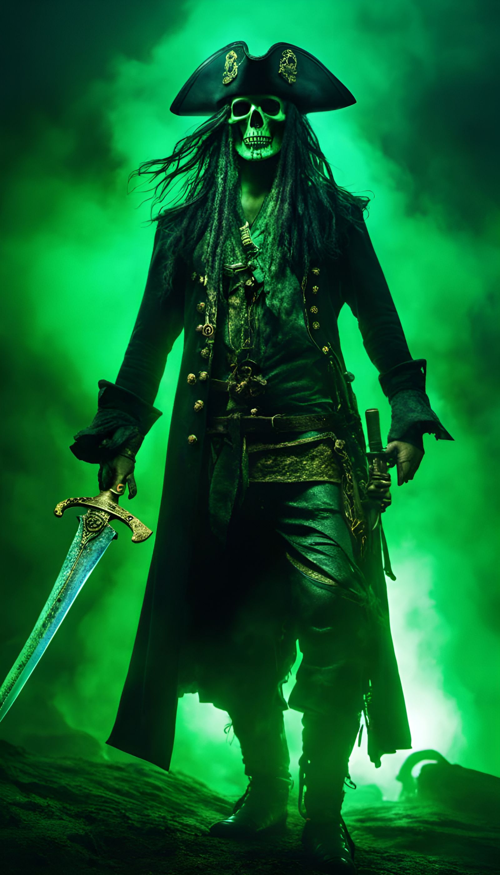 Ghost Pirate in a Surreal Horror Composition