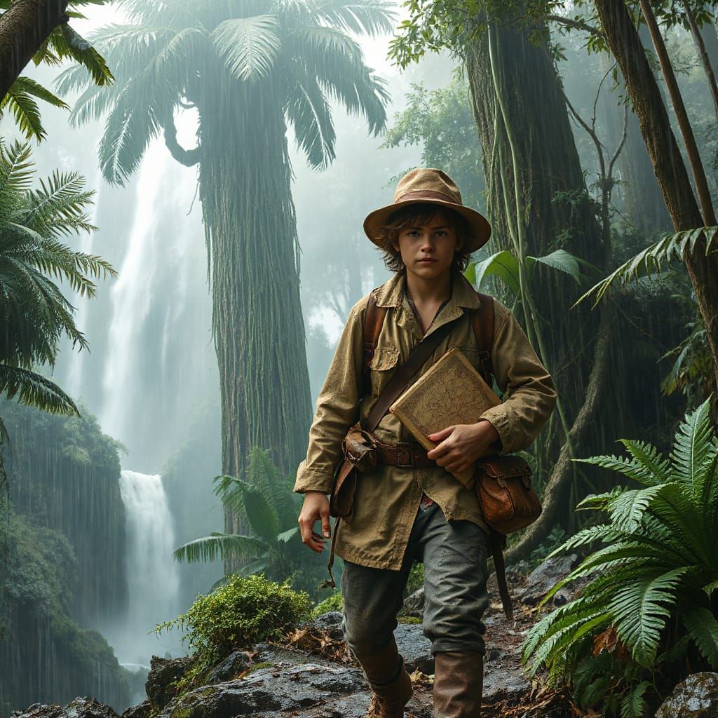 Explorer in Rainforest During Monsoon Season
