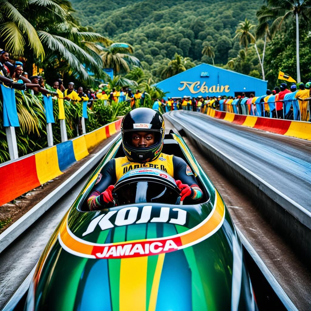 Jamaican Bobsleigh Team Races in Winter Sport