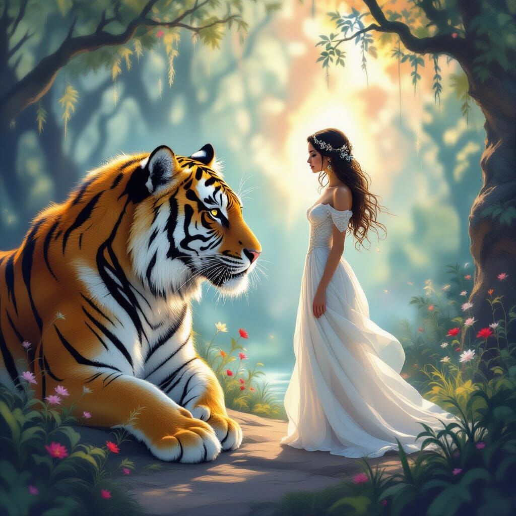 Ethereal Spirit Emerges Beside Majestic Tiger