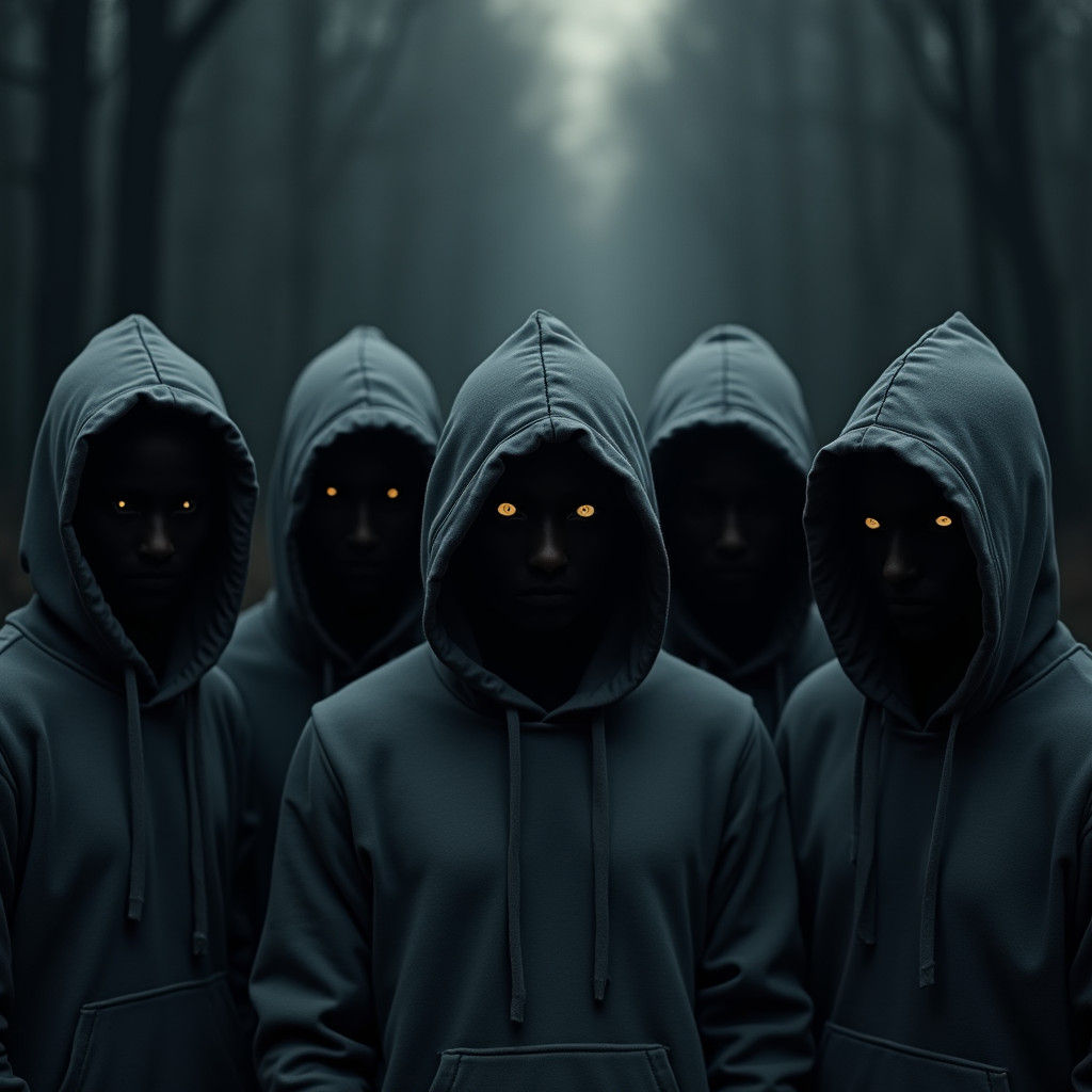 Eerie Figures with Black Eyes in the Moonlight