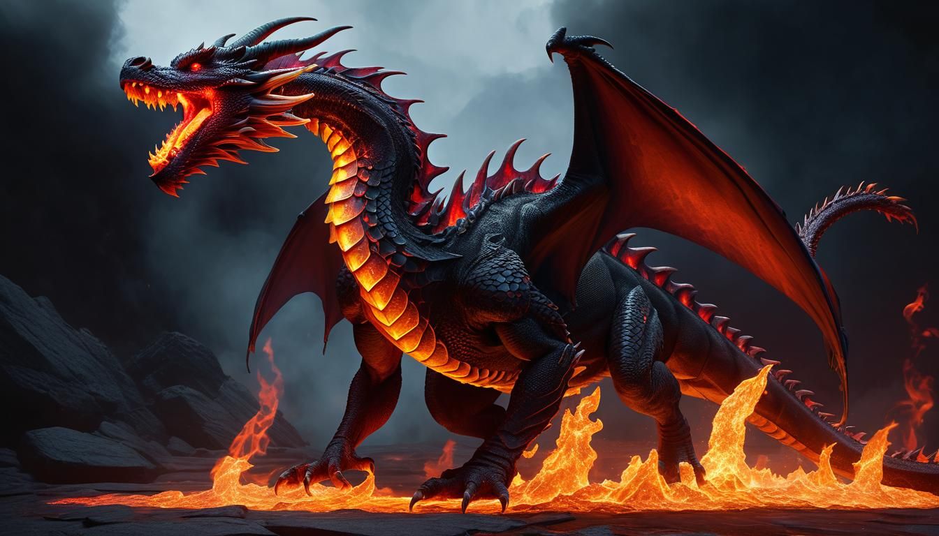 Dark Fantasy Dragon Masterpiece in Hyper-Realistic Digital A...