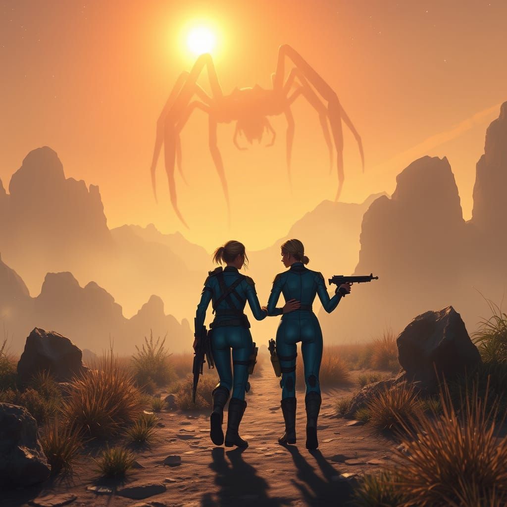 Vault-Dwellers Encounter a Cosmic Spider in the Wasteland