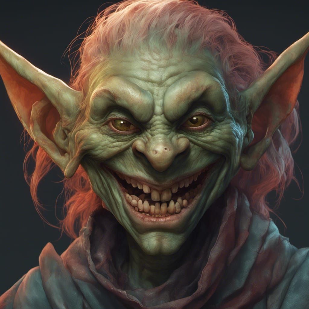 Grinning Goblin Portrait in Hyperdetailed Digital Art