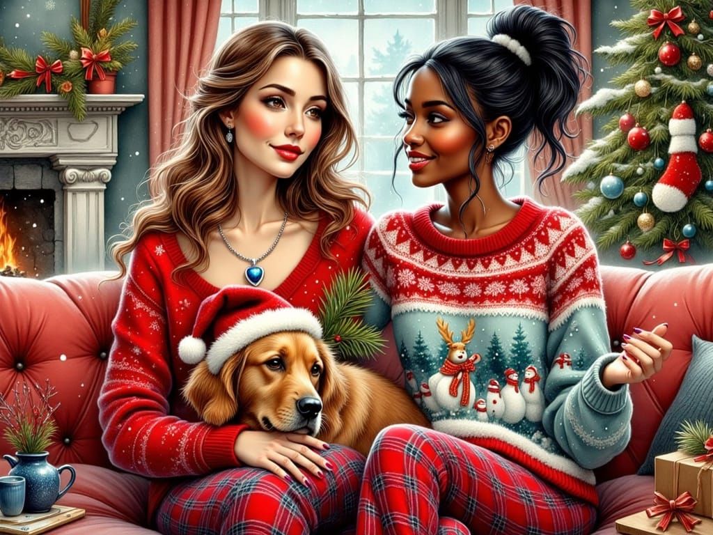 Young Woman's Whimsical Christmas Moment in Elegant Hyperrea...