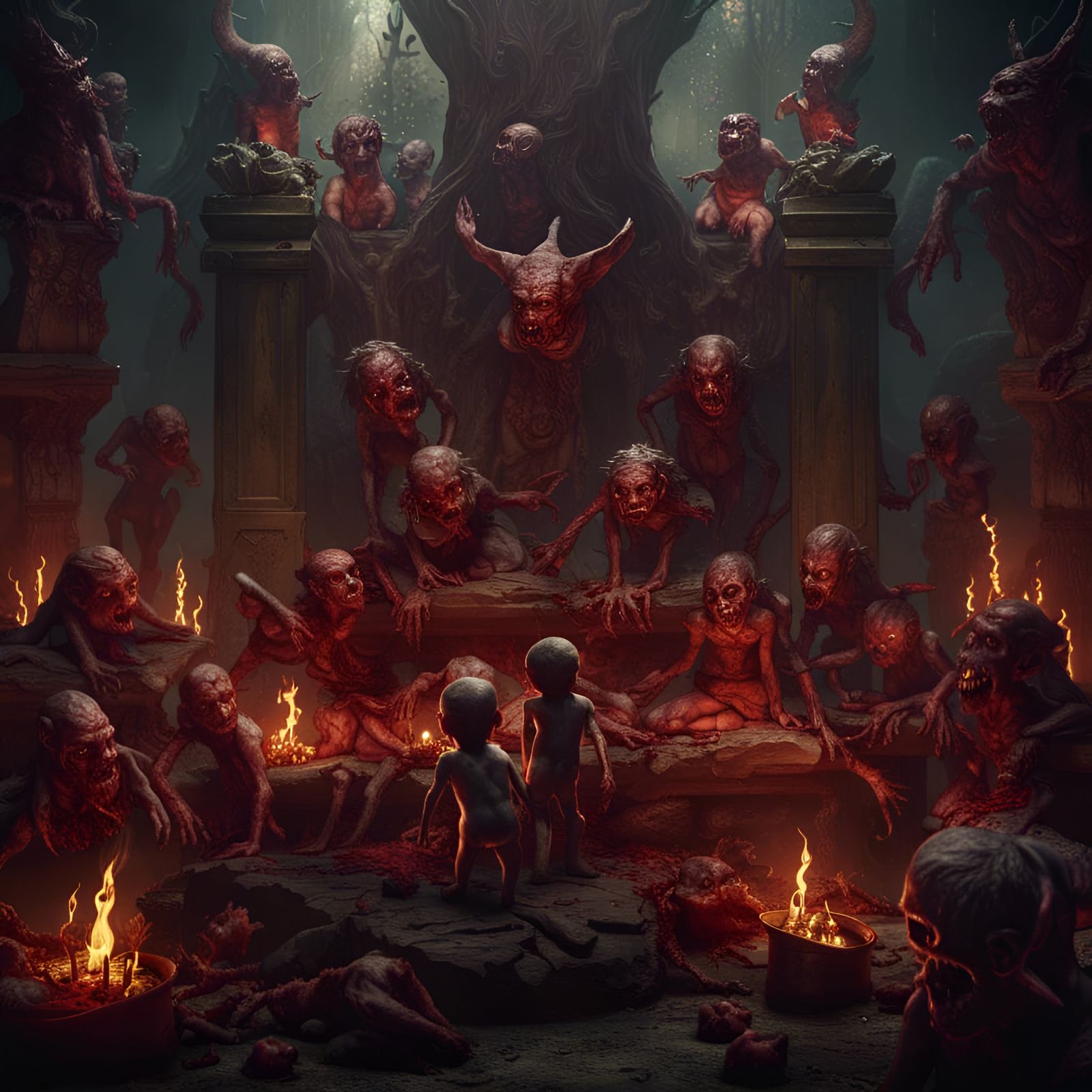 Demonic Sacrifice in Hell: A Detailed Matte Painting