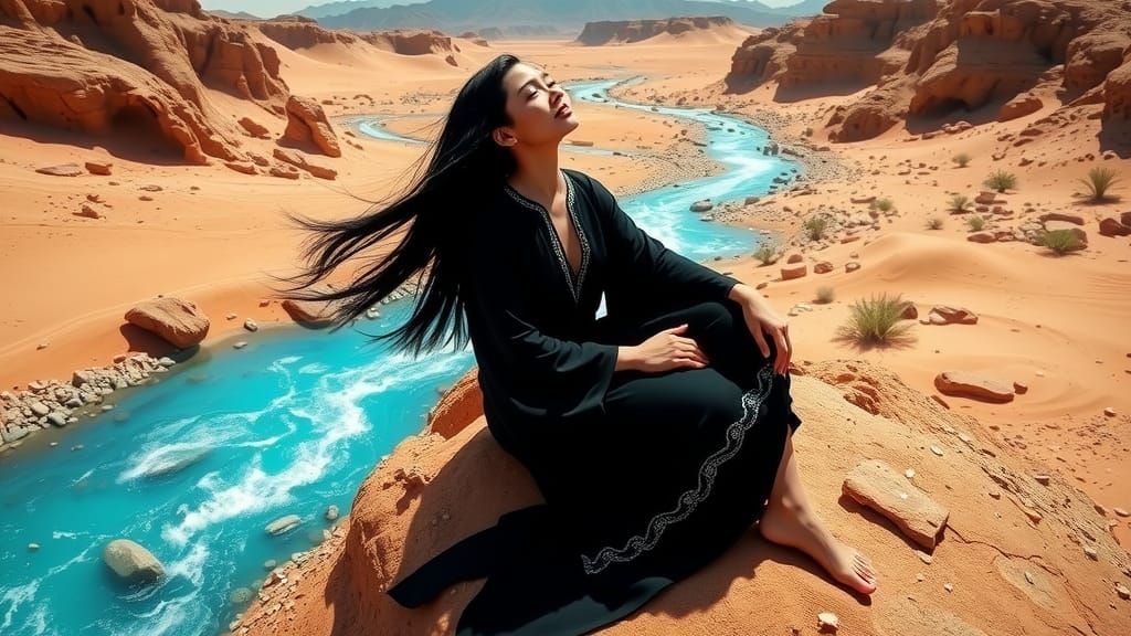 Desert Woman in Flowing Robe: Hyperrealistic Concept Art