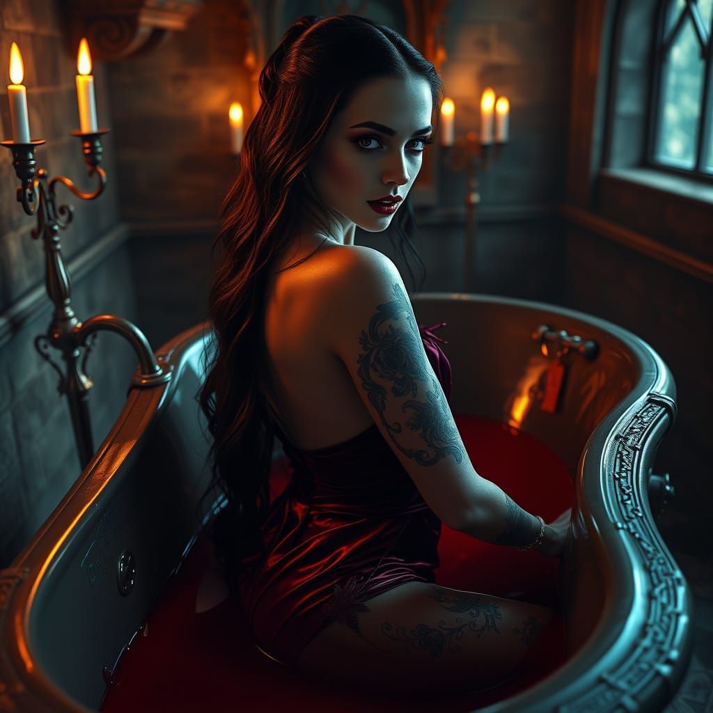 Vampire Bathing in Gothic Splendor