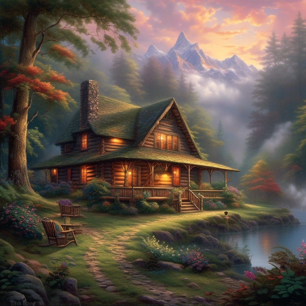 Cabin in Rainforest at Sunset: Ethereal Fantasy