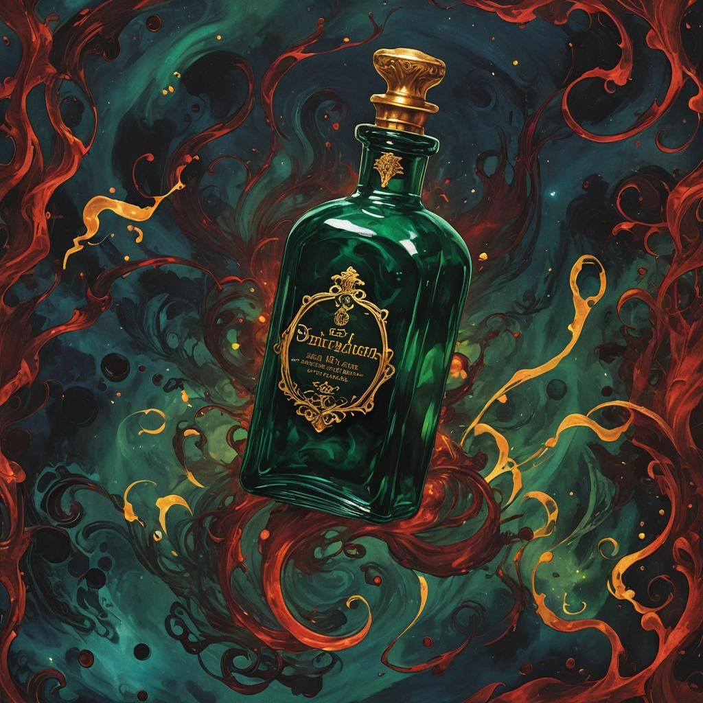Emerald Elixir Potion in Glass Bottle