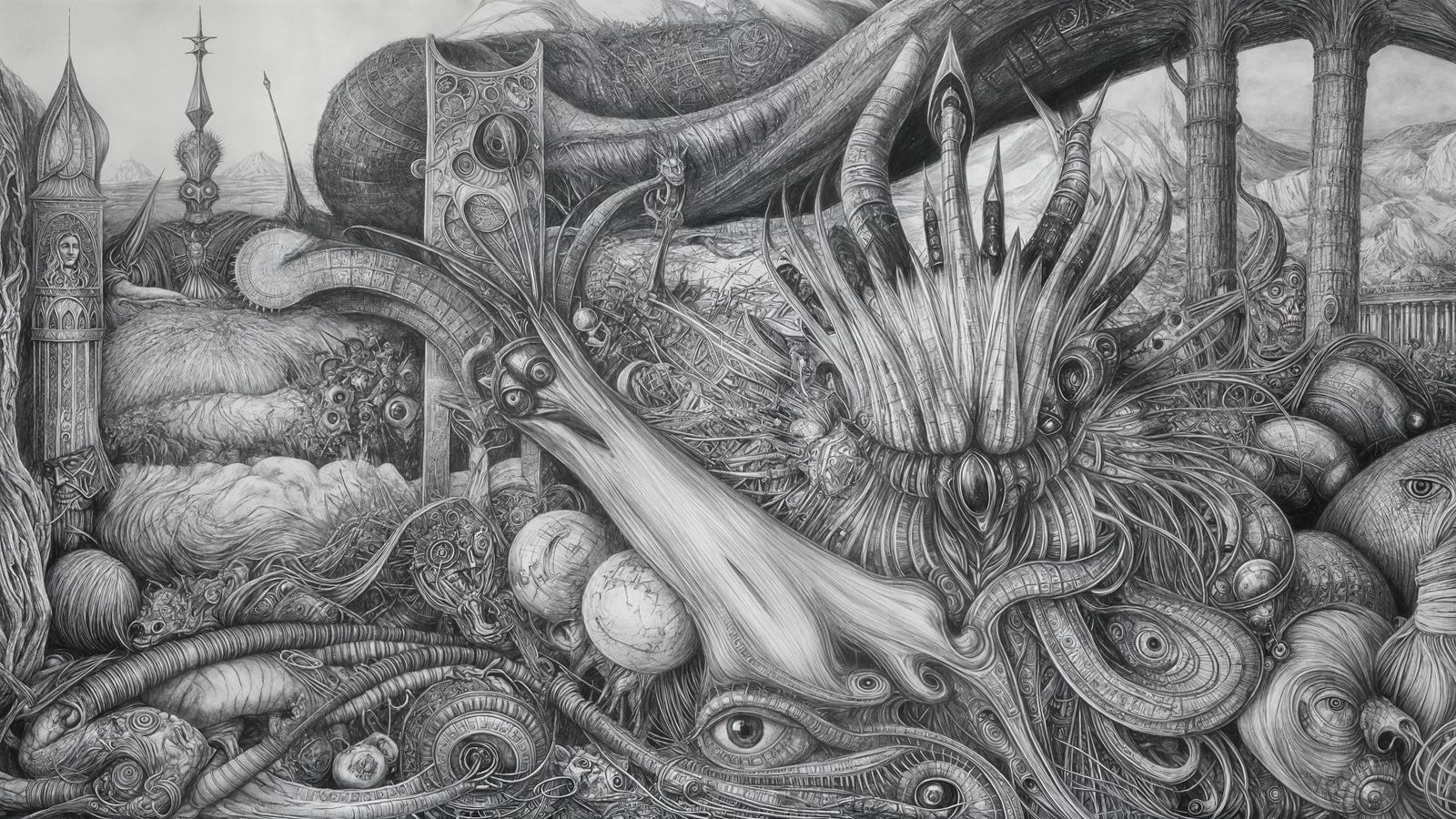 Surreal Dark Fantasy Gog Magog War Machine Drawing