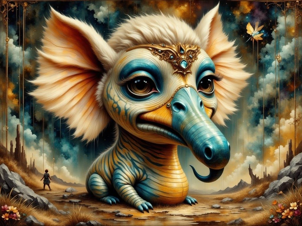 Mysterious Creature with Zebra Stripes, Giraffe Neck, and El...