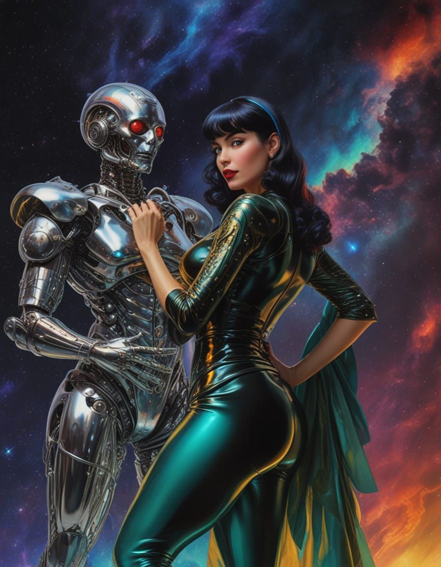 Ethereal Atompunk Goddess on a Celestial Horizon