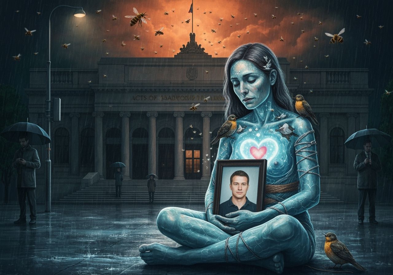 Mystical Shaman Reveals Bioluminescent Oasis in Copper Sky