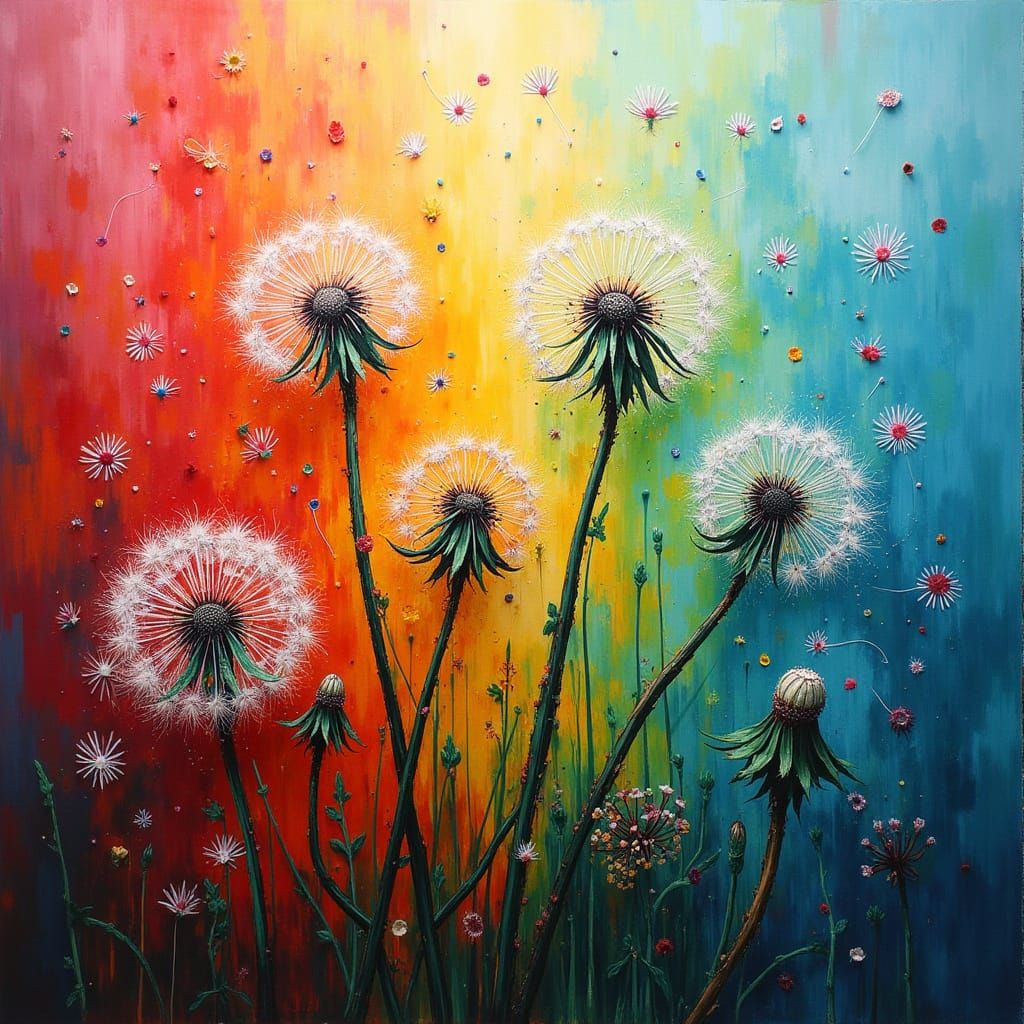 Dazzling Dandelion Seeds Dance in Vibrant Colors