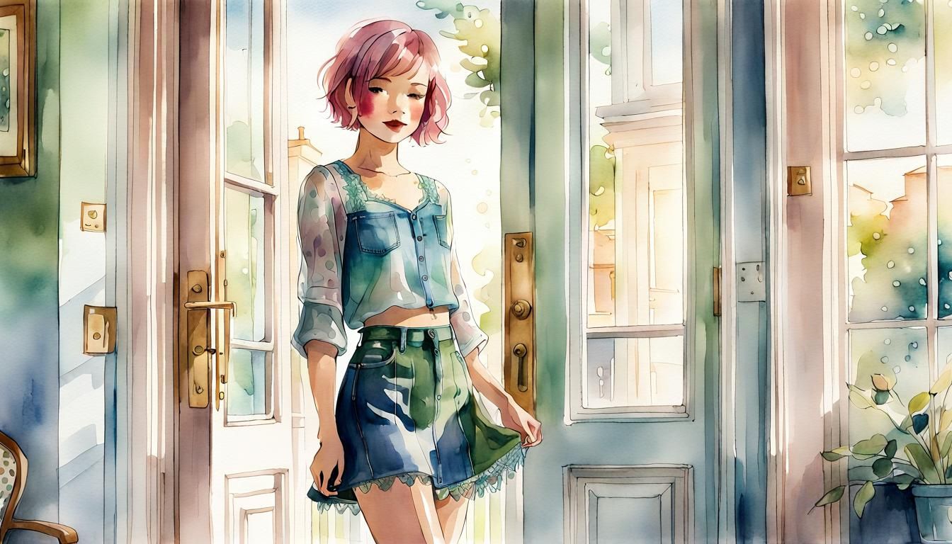 Watercolor Illustration of Pink Haired Woman