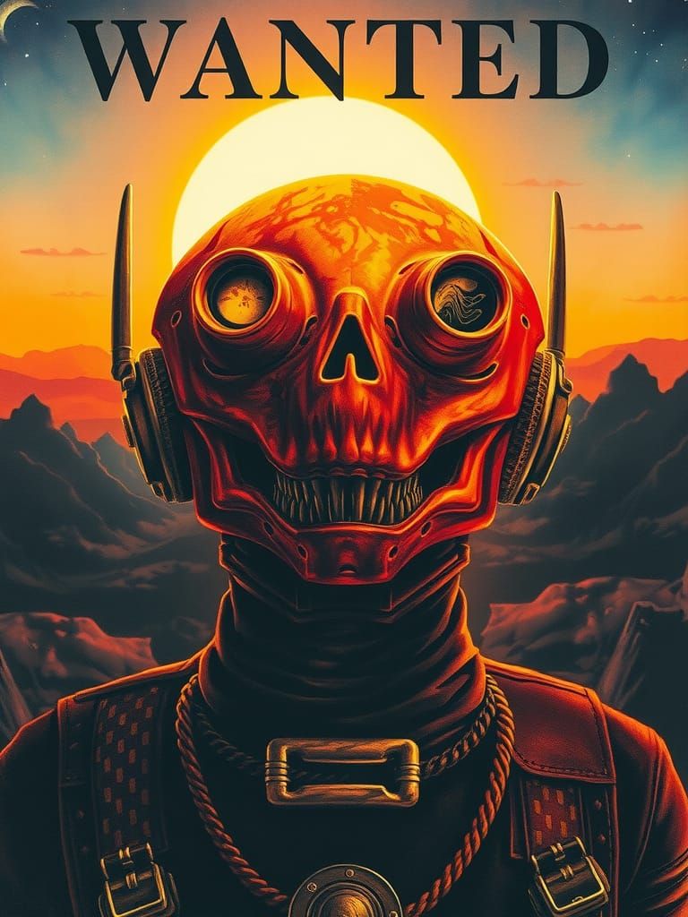 Wild West Android Wanted Poster in Watercolor Style