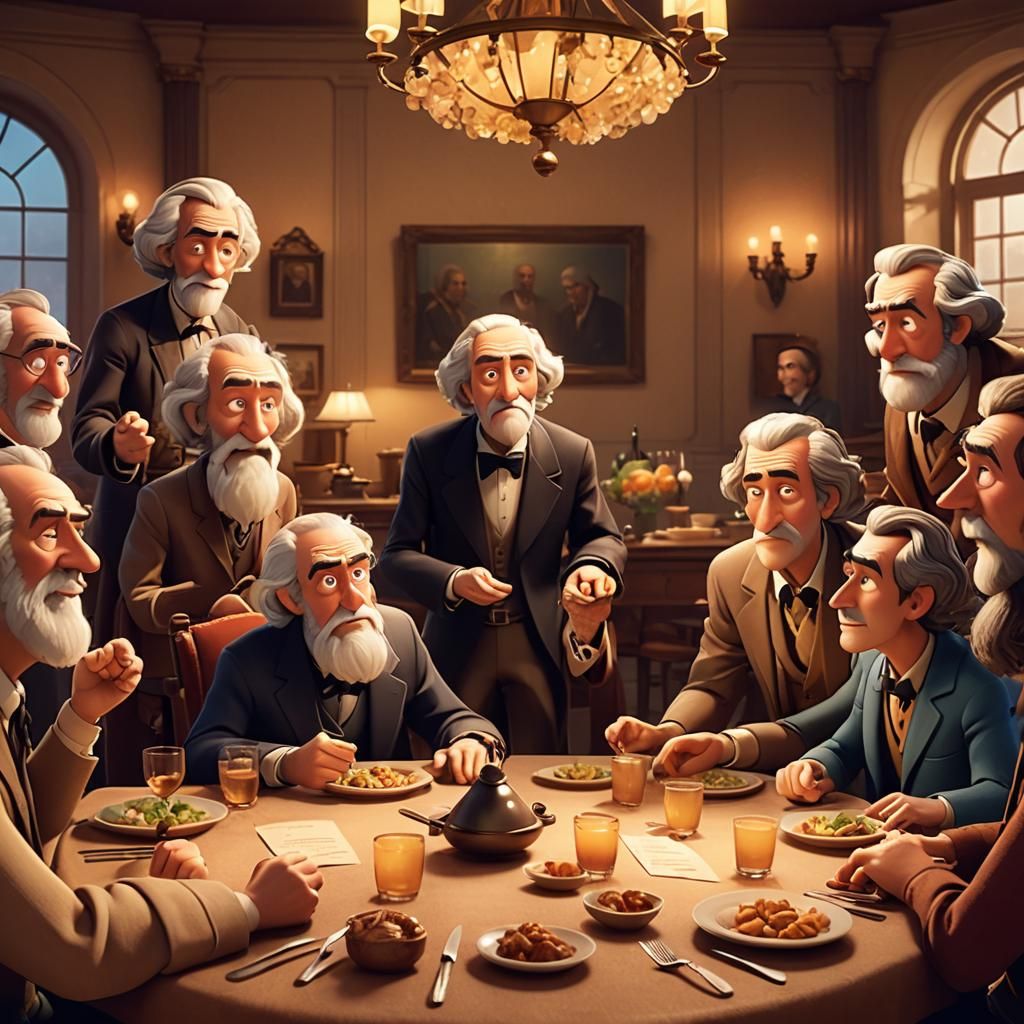 Philosophers' Last Supper: Pixar-Style 3D Rendering