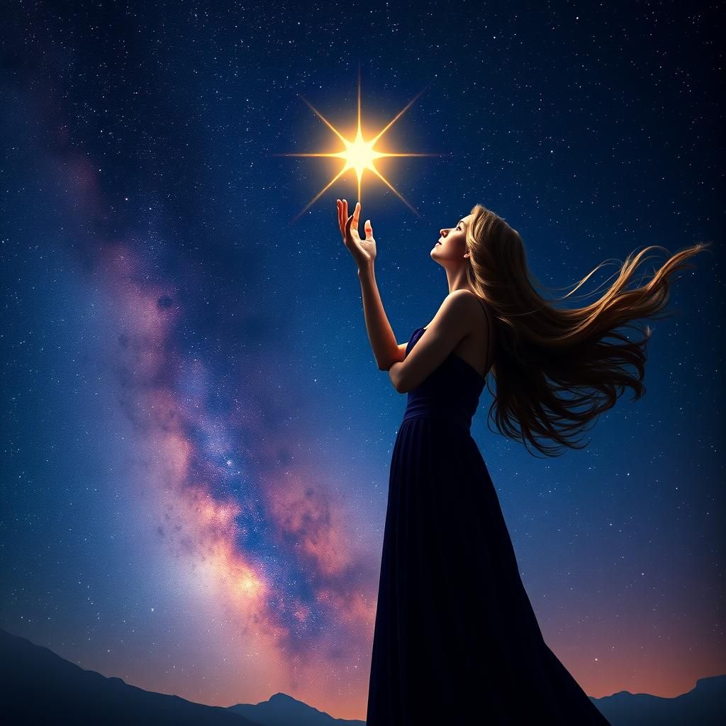 Celestial Woman Holding a Star: Digital Art