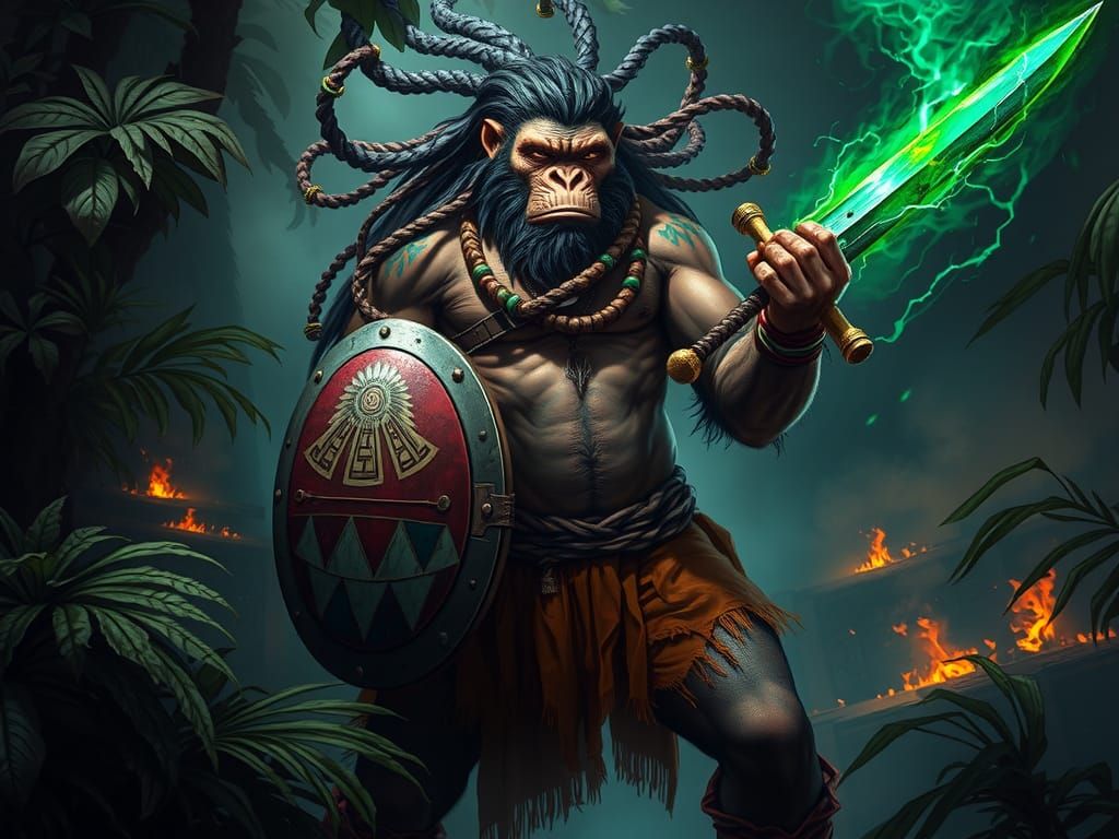 Frazetta-Style Ape Warrior Ready for Jungle Battle