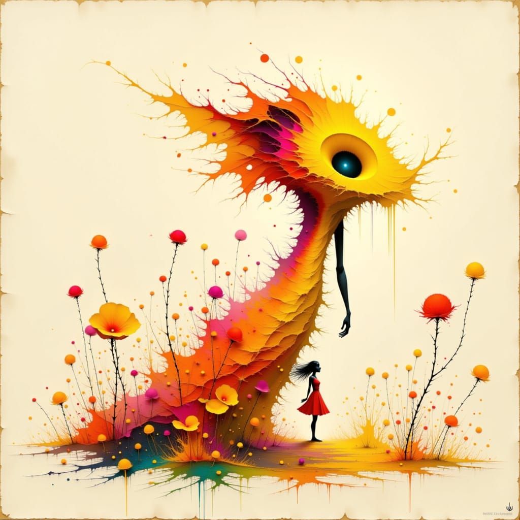 Woman at Vortex Tunnel in Surreal Photorealistic Style