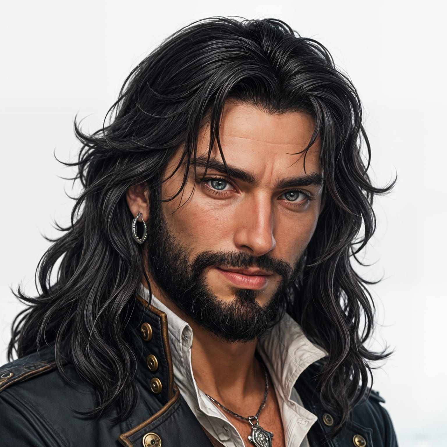 Dashing Pirate Captain Elias Blackheart with Piercing Eyes
