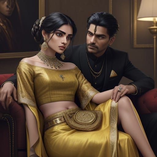 Indian Woman Admonishing Boy in Opulent Home