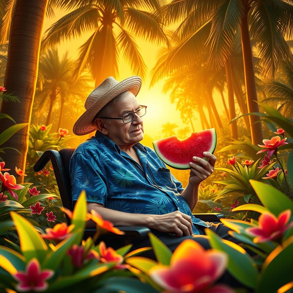 Ethereal Summer Oasis with Stephen Hawking Savoring Watermel...
