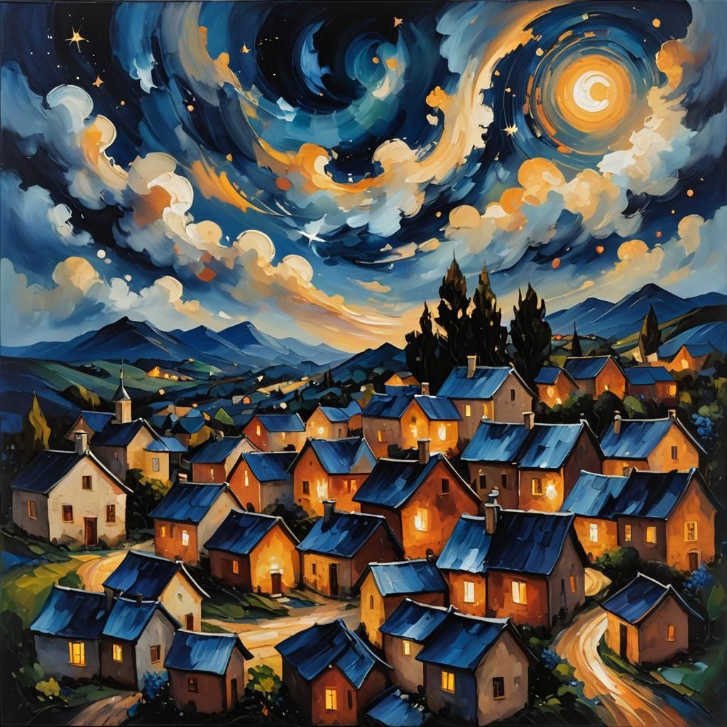 Abstract Night Sky in Expressionist Oil Painting Style