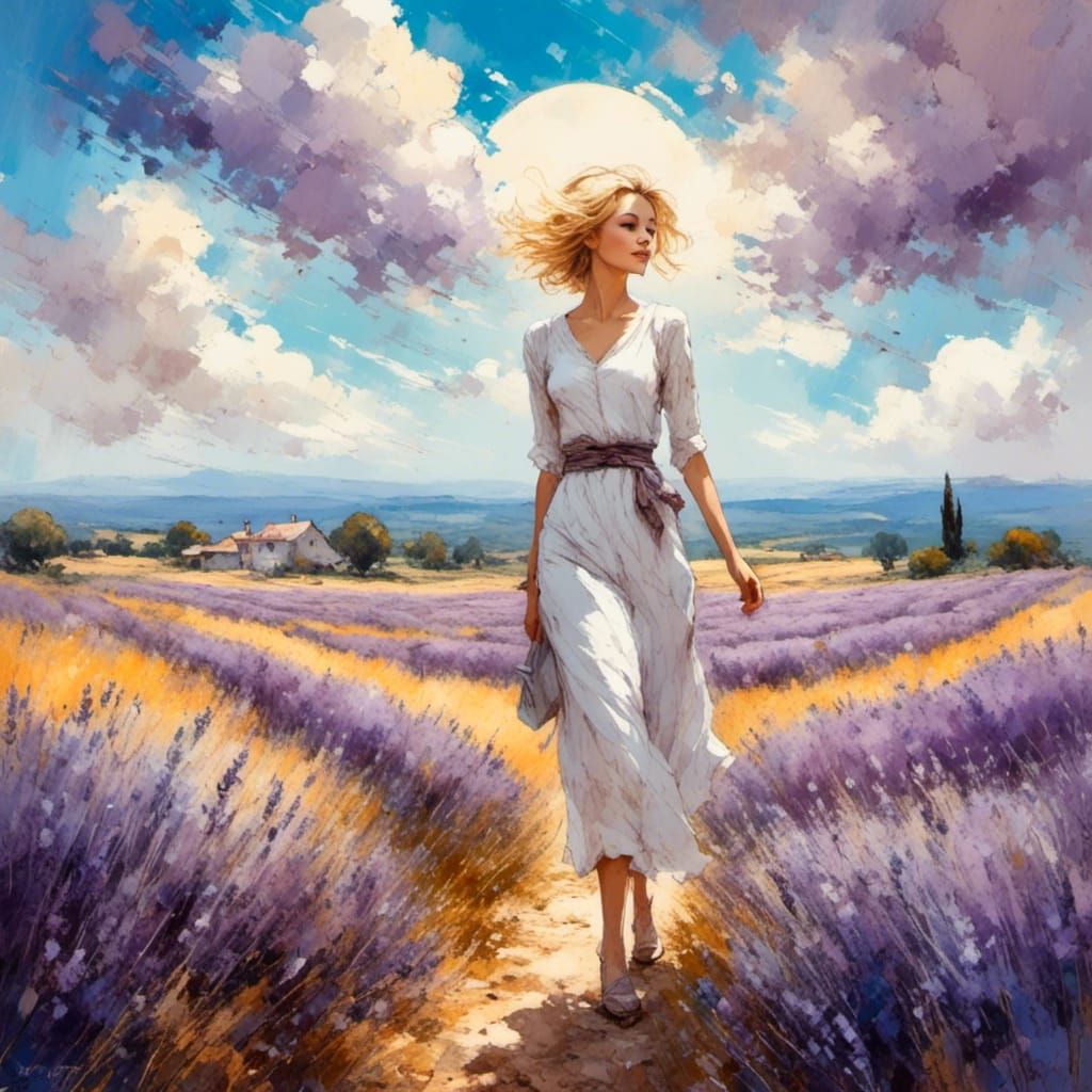 A woman in a lavender field