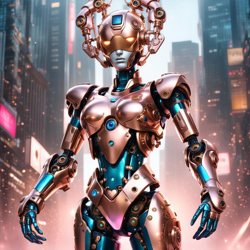 Hyperrealistic Android with Rose Gold Details