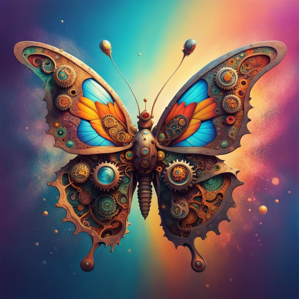 Psychedelic Steampunk Butterfly God in Splash Art