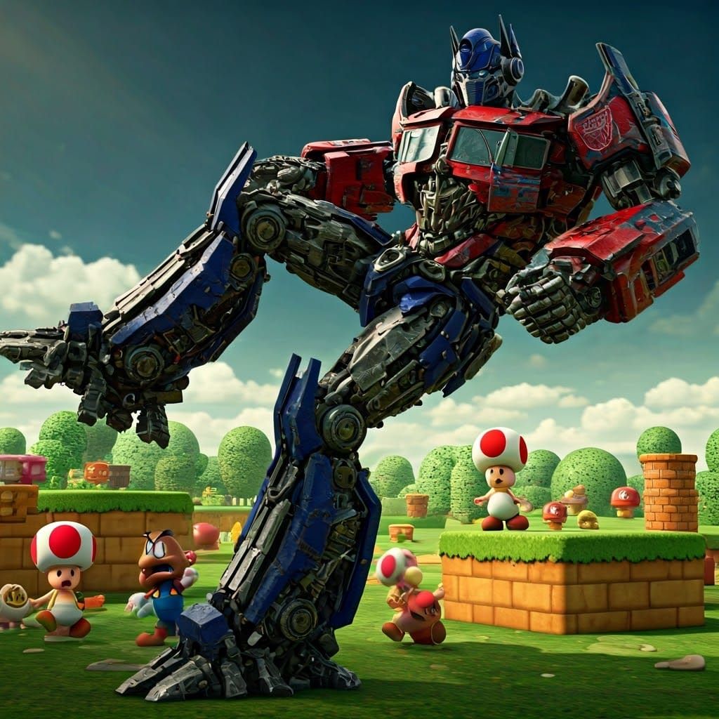 Optimus Prime Kicks Tushy in Mushroom Kingdom